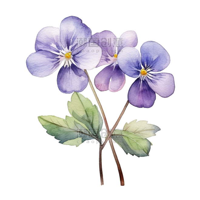 创意紫罗兰鲜花元素水彩紫色花朵植物免抠图案