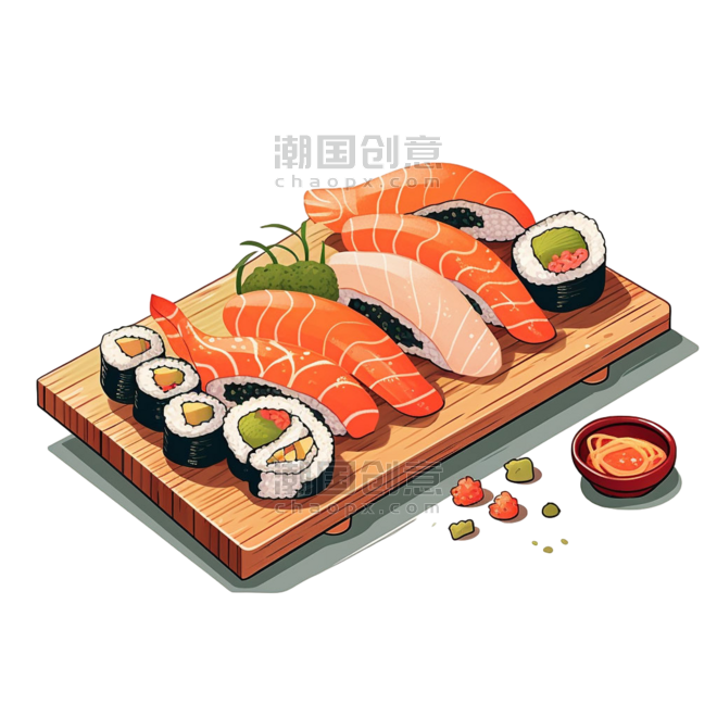 卡通美食寿司生鱼片元素免抠图案