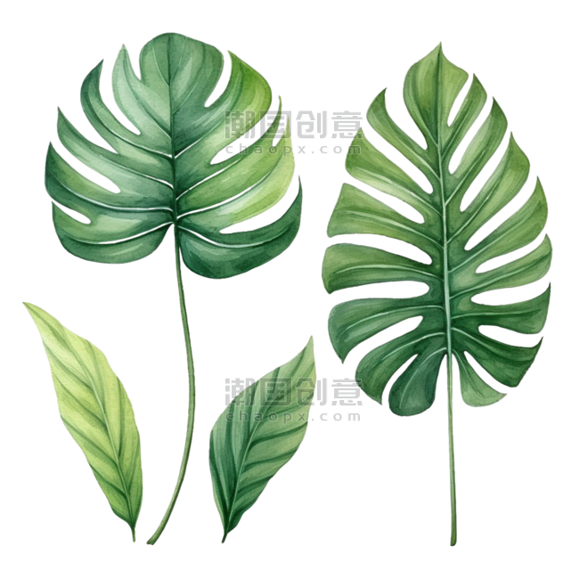 创意叶子夏季夏天热带植物绿色树叶元素免抠图案