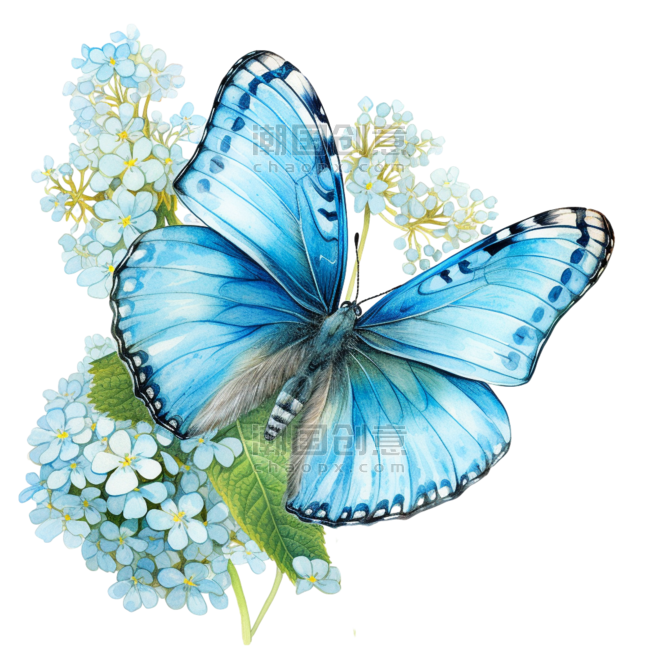 创意蝴蝶花朵元素免抠图案水彩昆虫