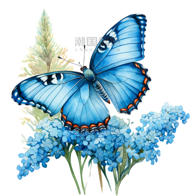 水彩昆虫创意蝴蝶花朵元素免抠图案