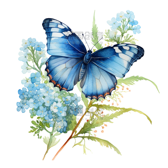 创意蝴蝶花朵元素免抠图案水彩昆虫
