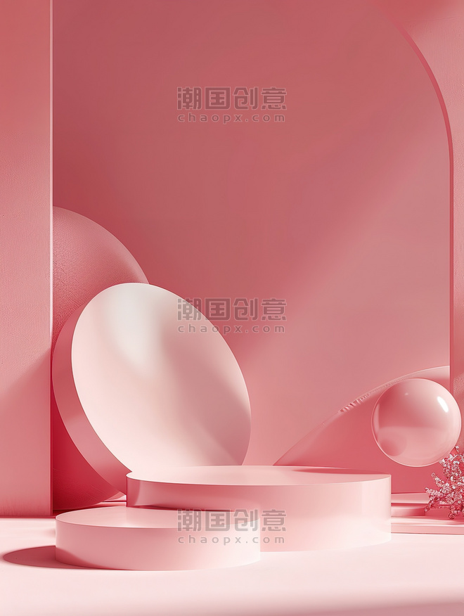 创意几何母婴女性浪漫立体粉色电商展台背景图片