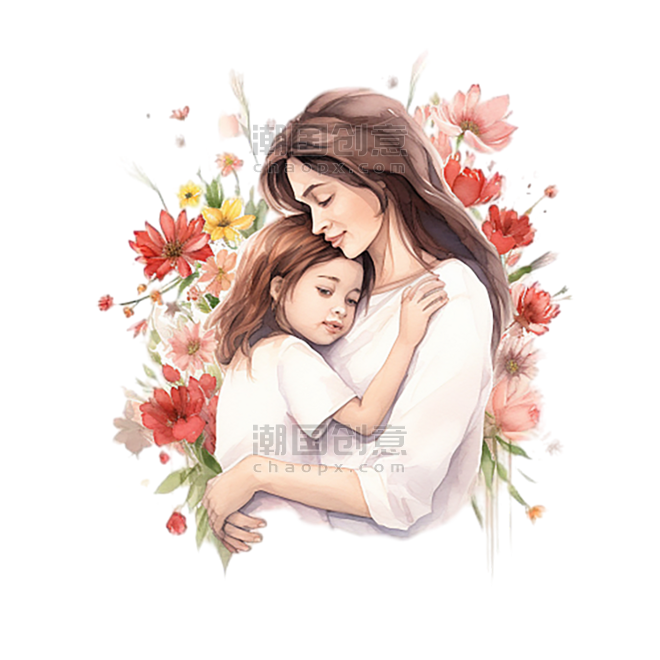 创意母子母亲节母婴亲子关系温馨鲜花元素免抠图案