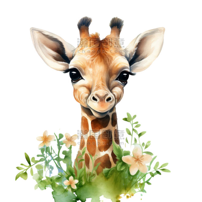 创意小鹿草帽卡通动物童话拟人长颈鹿元素免抠图案