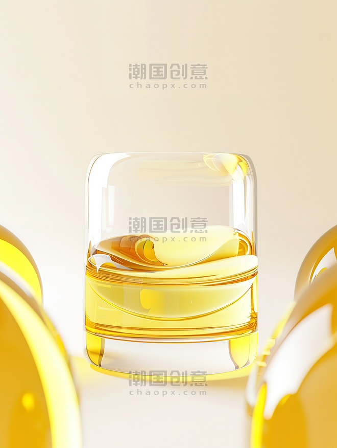 创意黄色玻璃材质干净清透美业金色抽象背景