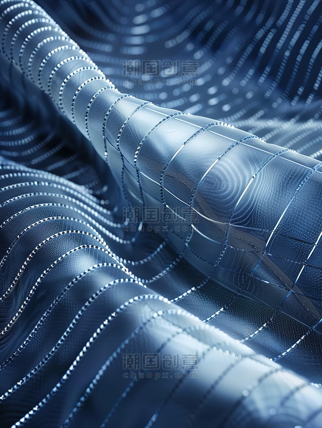 创意反光条的深蓝色编织物背景材料面料透气网状结构素材