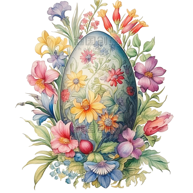 创意复活节浪漫唯美鸡蛋鲜花元素免抠图案