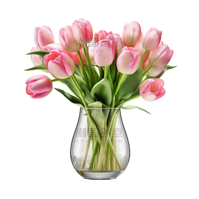 创意春天文艺浪漫花朵郁金香花瓶元素立体免抠图案