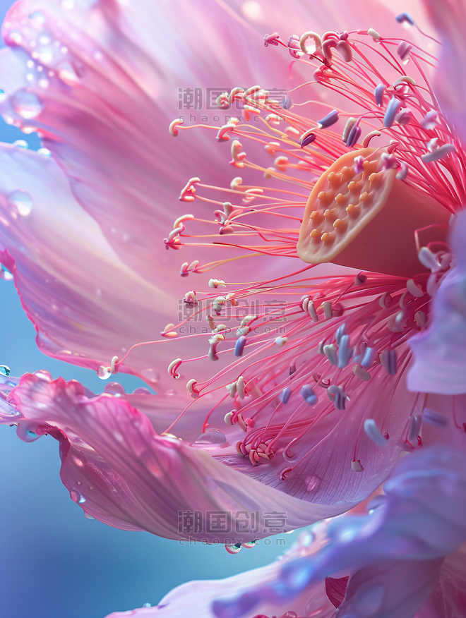 创意粉色荷花和花蕊夏天夏季花朵植物文艺清新摄影图