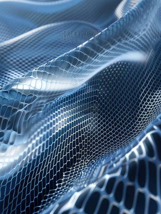 创意材料面料透气网状结构反光条的深蓝色编织物背景图
