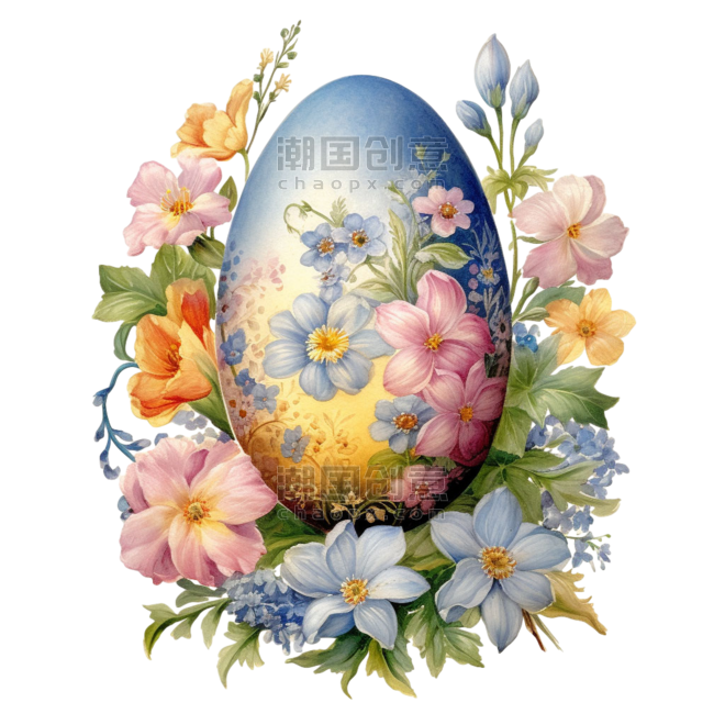 复活节创意鸡蛋鲜花元素免抠图案