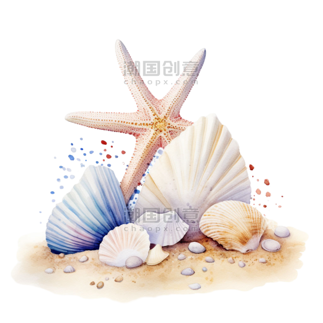 创意海星贝壳夏天水彩元素免抠图案