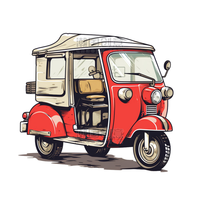 创意卡通三轮车露营旅游元素免抠图案