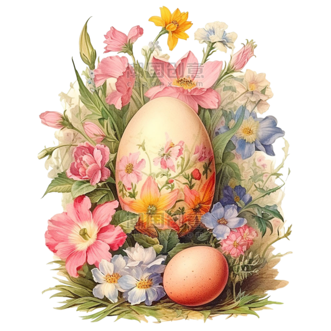 复活节浪漫唯美鸡蛋鲜花元素免抠图案