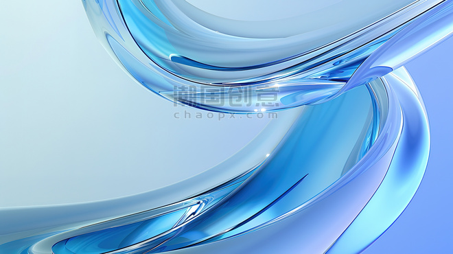 创意水晶透明玻璃蓝色清透干净流体飘带背景图