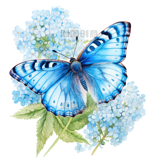 水彩昆虫蝴蝶花朵元素免抠图案