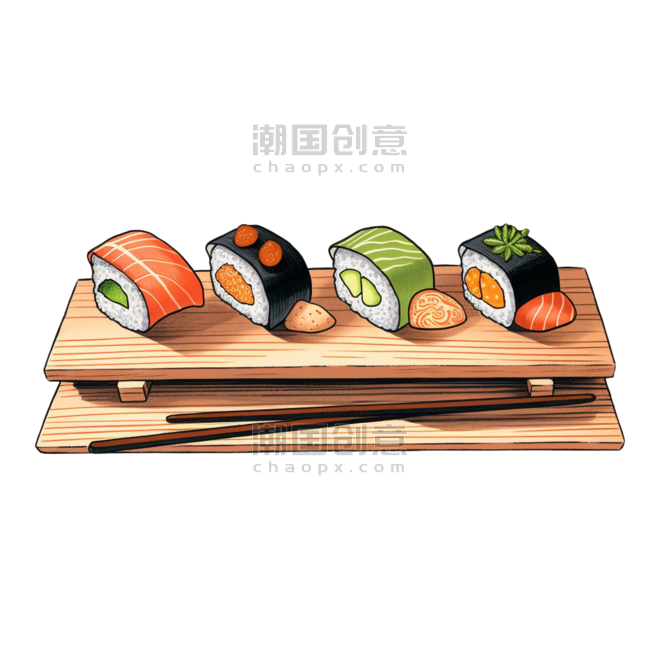 美食创意卡通寿司生鱼片元素免抠图案