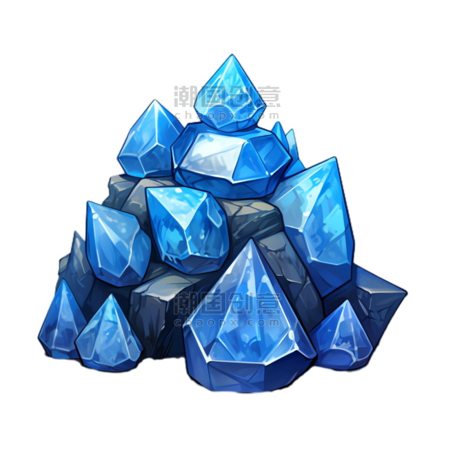 创意钻石水晶蓝色宝石矿石游戏元素免抠图案