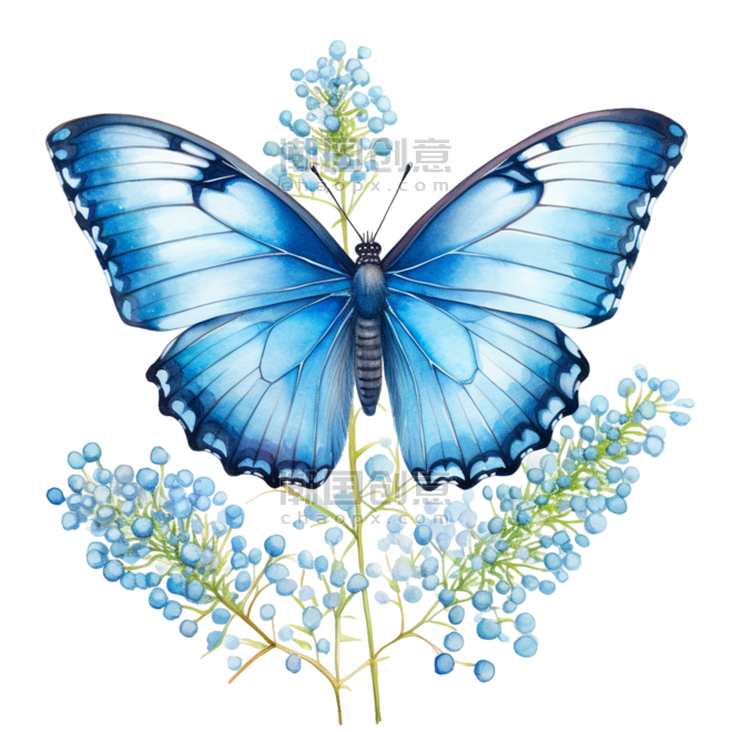 创意水彩昆虫蝴蝶花朵元素免抠图案