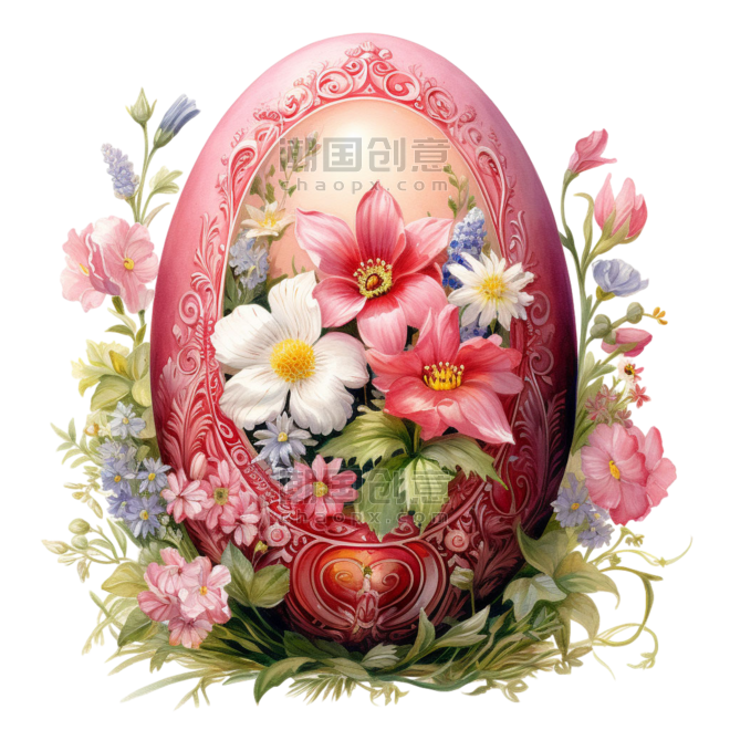 复活节浪漫唯美创意鸡蛋鲜花元素免抠图案