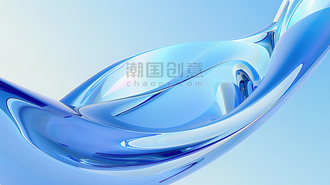 创意蓝色水晶透明玻璃蓝色飘带流体液体商务办公干净清透背景