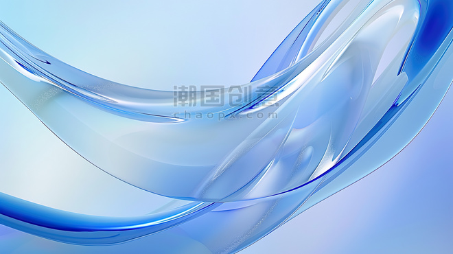 创意水晶透明玻璃蓝色飘带清透干净流体背景素材