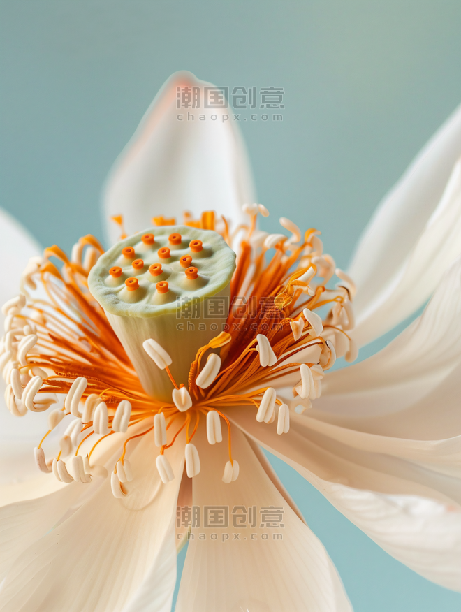 创意白色荷花植物优雅特写花蕊摄影图
