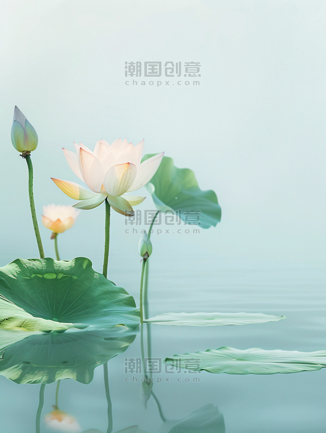 创意夏天夏至荷花植物优雅中国风莲藕荷叶背景摄影图