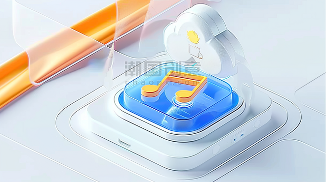 企业商务云科技蓝色磨砂玻璃3D云图标icon音乐娱乐背景图