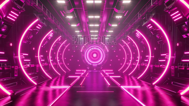 科幻赛博朋克紫色灯光展台空间站背景