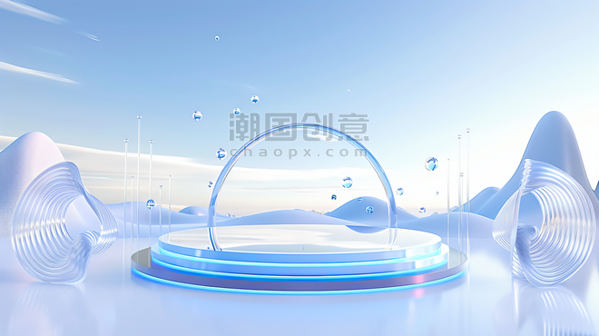 大气企业宣传商务流体玻璃蓝色创意抽象几何流体背景77
