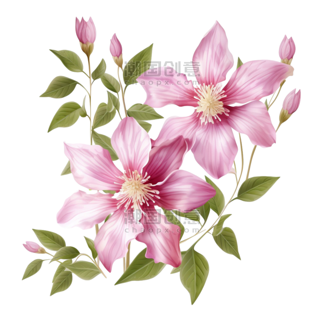 创意粉色小花水彩花朵植物元素免抠图案