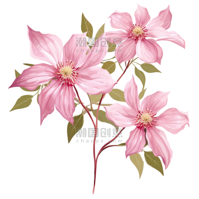 创意粉色小花元素水彩花朵植物免抠图案