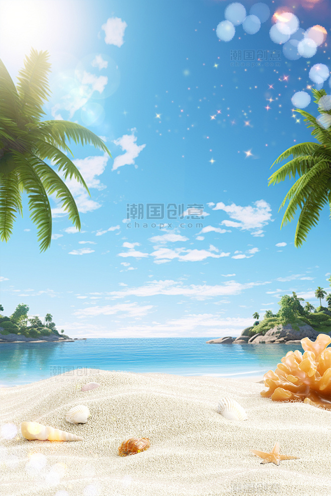 夏天夏季大海旅游海边阳光沙滩防晒3D场景