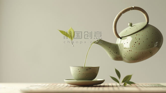 优雅中国风茶叶喝茶中式茶具茶叶品茗合成创意素材背景