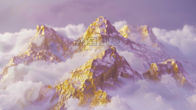 创意日照金山紫色金色微景观高山山峰山顶云端素材背景