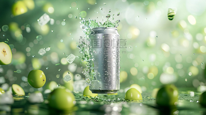 创意可口汽水描绘夏天夏季清凉绿色飞溅可乐