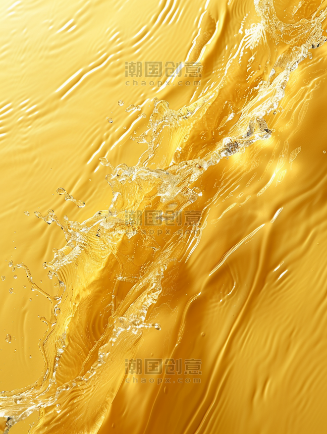 水流飞溅金黄色液体夏季清凉背景