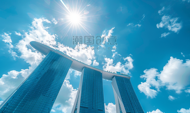 创意蓝天下的新加坡金沙酒店风景旅游城市都市地标建筑