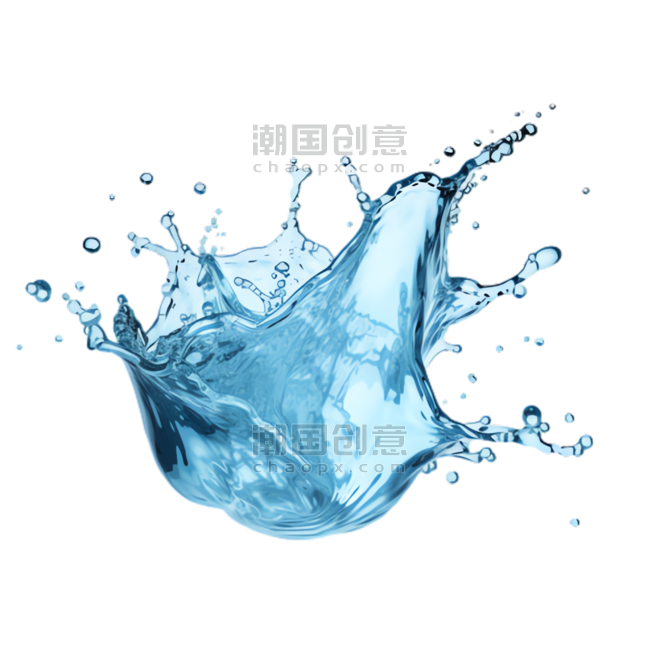 夏天清凉水液体飞溅创意蓝色水花元素立体免抠图案
