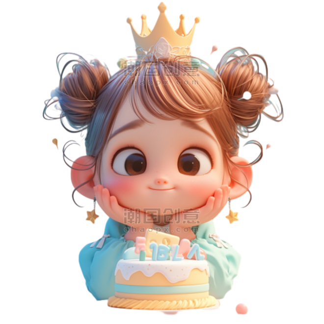 庆祝高兴开心六一儿童节过生日的女孩3D人物设计图