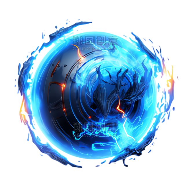 魔法炫酷火球元素立体蓝色水球免抠图案