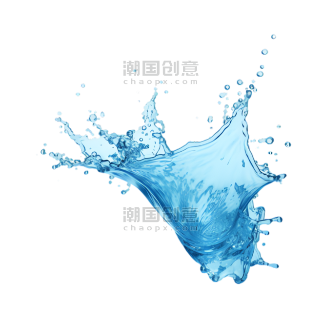 创意夏天清凉水液体飞溅蓝色水花元素立体免抠图案