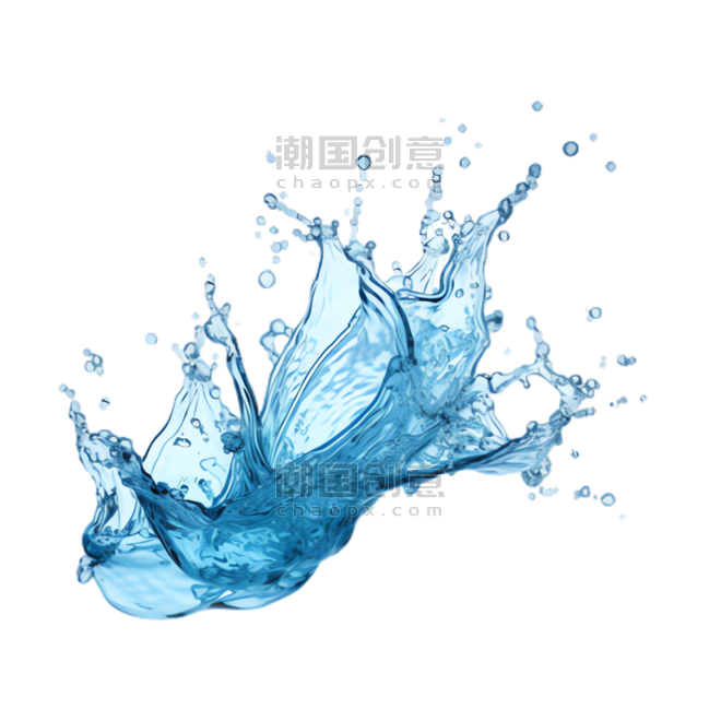 创意蓝色夏天清凉水液体飞溅水花元素立体免抠图案