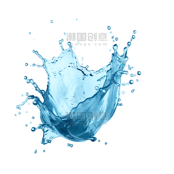 创意蓝色水花元素立体免抠图案夏天清凉水液体飞溅