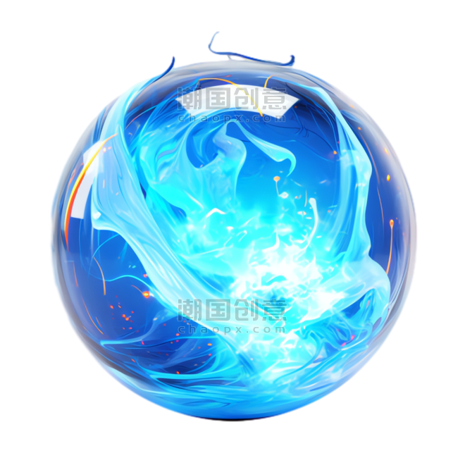 蓝色水球炫酷火球元素立体魔法免抠图案