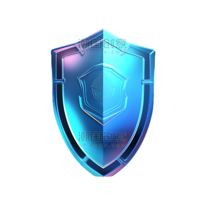 商务办公科技盾牌保护安全蓝色护甲元素立体免抠图案