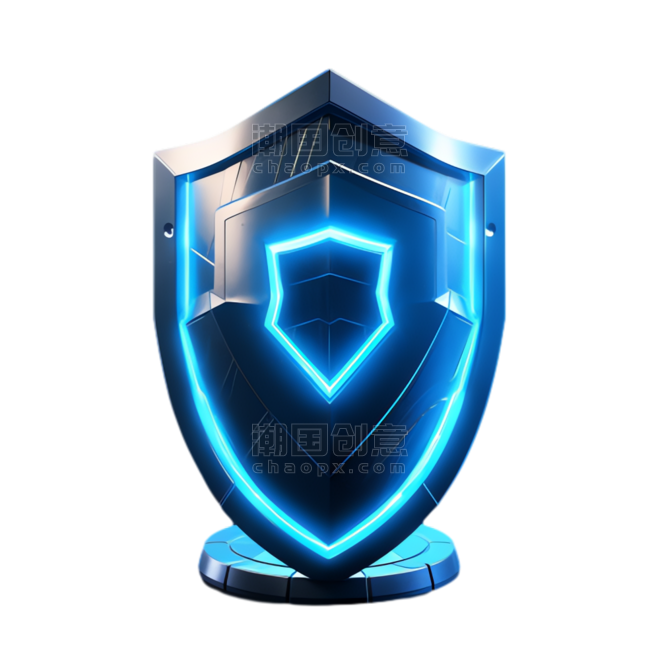 商务办公科技盾牌保护安蓝色护甲元素立体免抠图案