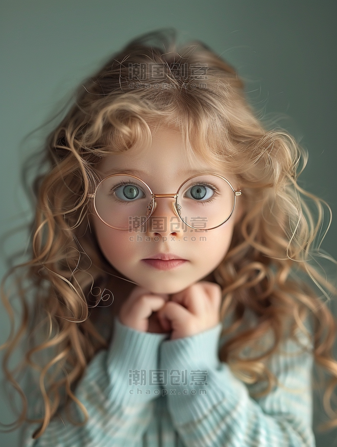创意配眼镜的小女孩医疗健康眼科儿童人像